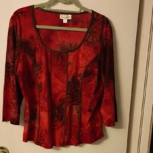 Dress Barn Women's Red Floral Top 3/4 Sleeve Size XL